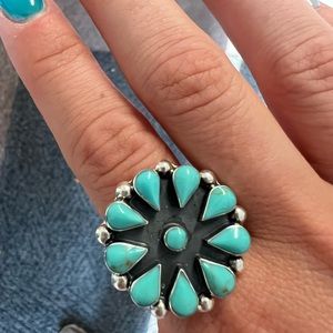 Genuine turquoise cluster ring